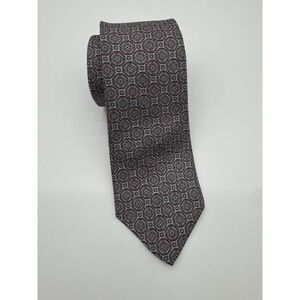 Barneys New York Silk Tie Geometric Medallion Gray Pink Blue‎ Made USA Classic
